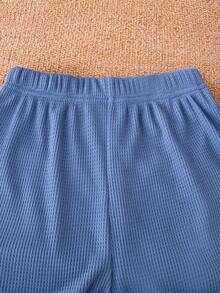 SHEIN 男大童字母補丁細節連帽衫和運動褲 - 藍色 - 查看 7