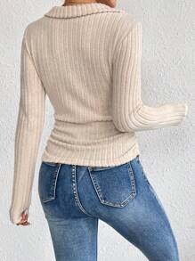 SHEIN Frenchy Camiseta unicolor tejida de canalé - Albaricoque - Ver 2
