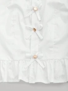 SHEIN MOD Camisa unicolor bajo con fruncido de manga farol - Blanco - Ver 3