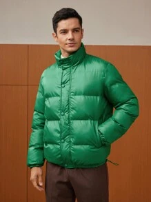 GENTILAND Oversized Men's Drawstring Hem Padded Coat - Green - View 1