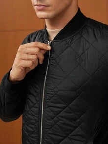 GENTILAND 男士拉鍊式夾棉飛行外套 - 黑色 - 查看 3