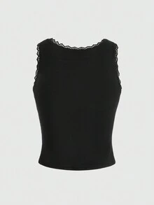 SHEIN Unity 蕾絲拼接前蝴蝶結背心上衣 - 黑色 - 查看 2