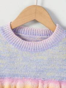 SHEIN 女小童漸層荷葉邊毛衣洋裝 - 彩色 - 查看 6