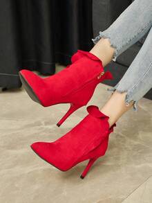 Women's Fashionable Red High Heel Boots - Red - View 3