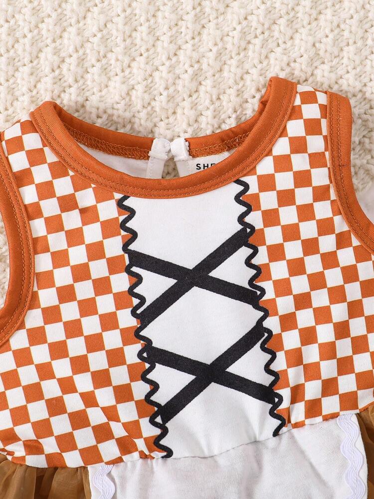 Baby Girl Checkerboard Print Dress & Hooded Cape Coat & Scarf