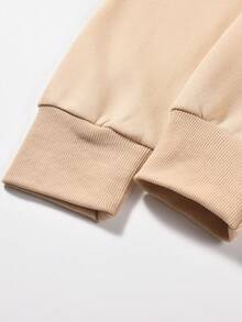 男士字母圖案加絨內裏運動衫 - 卡其色 - 查看 6