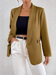 Chiquease 素色青果領開門襟西裝外套 - 棕色 - 查看 1