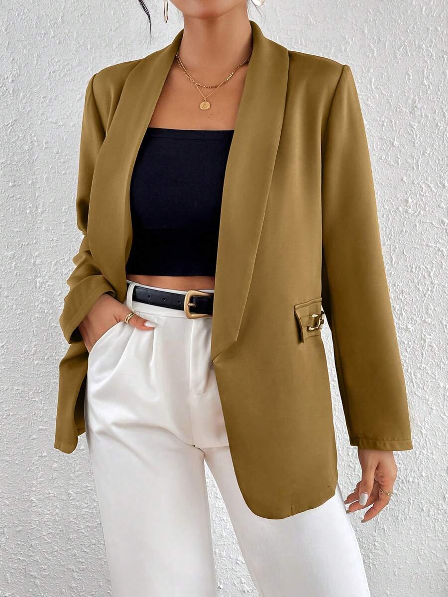 Chiquease 素色青果領開門襟西裝外套 - 棕色 - 查看 1