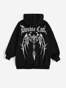 SHEIN Coolane Letter Graphic Drop Shoulder Hoodie - Black - View 3