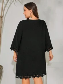 SHEIN VCAY Hơn Cà vạt Đồ trang trí Lace hoa văn Đầm - màu đen - Xem 2