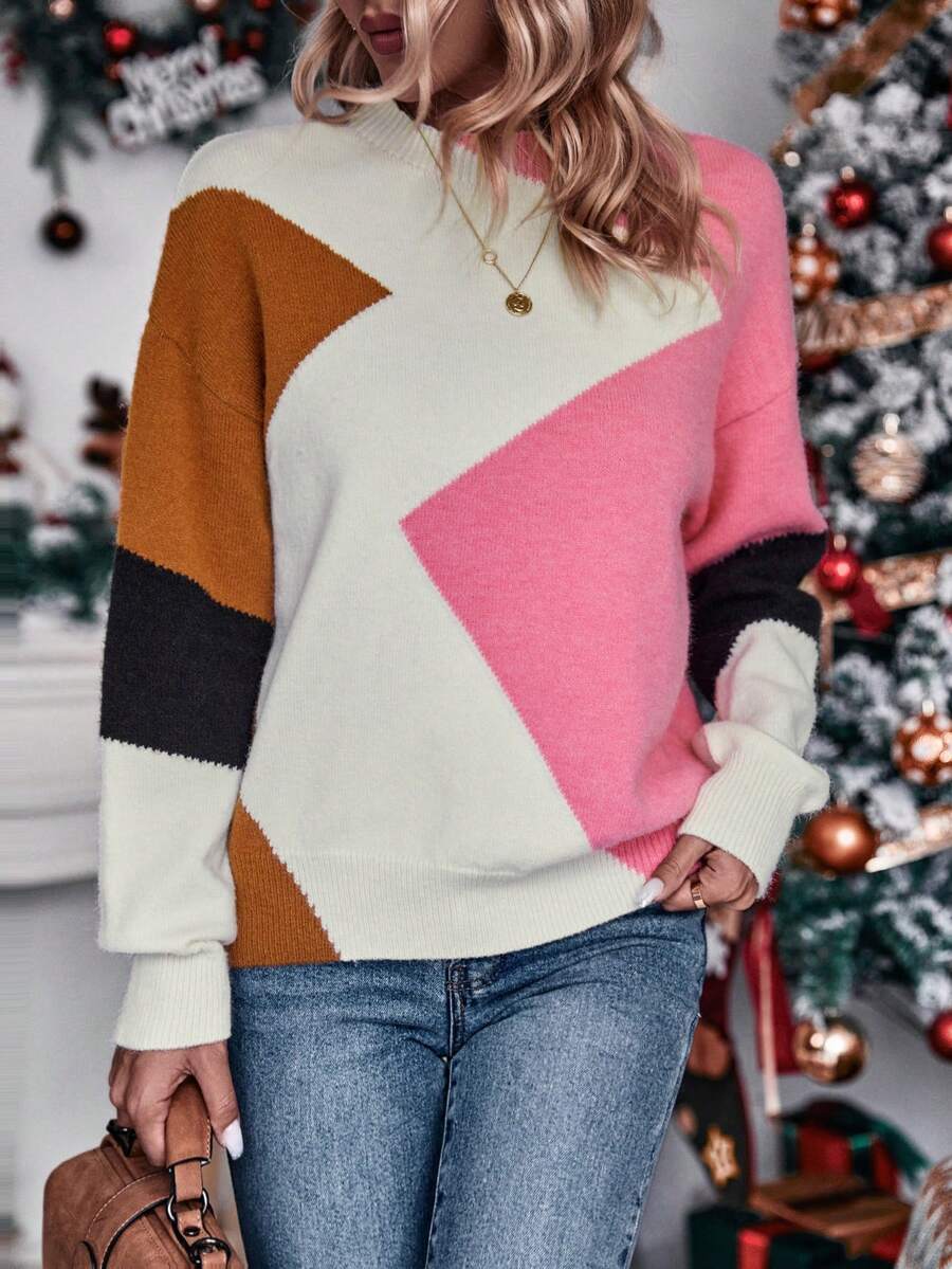 SHEIN LUNE Khối màu Thả vai Áo len - Nhiều màu - Xem 1