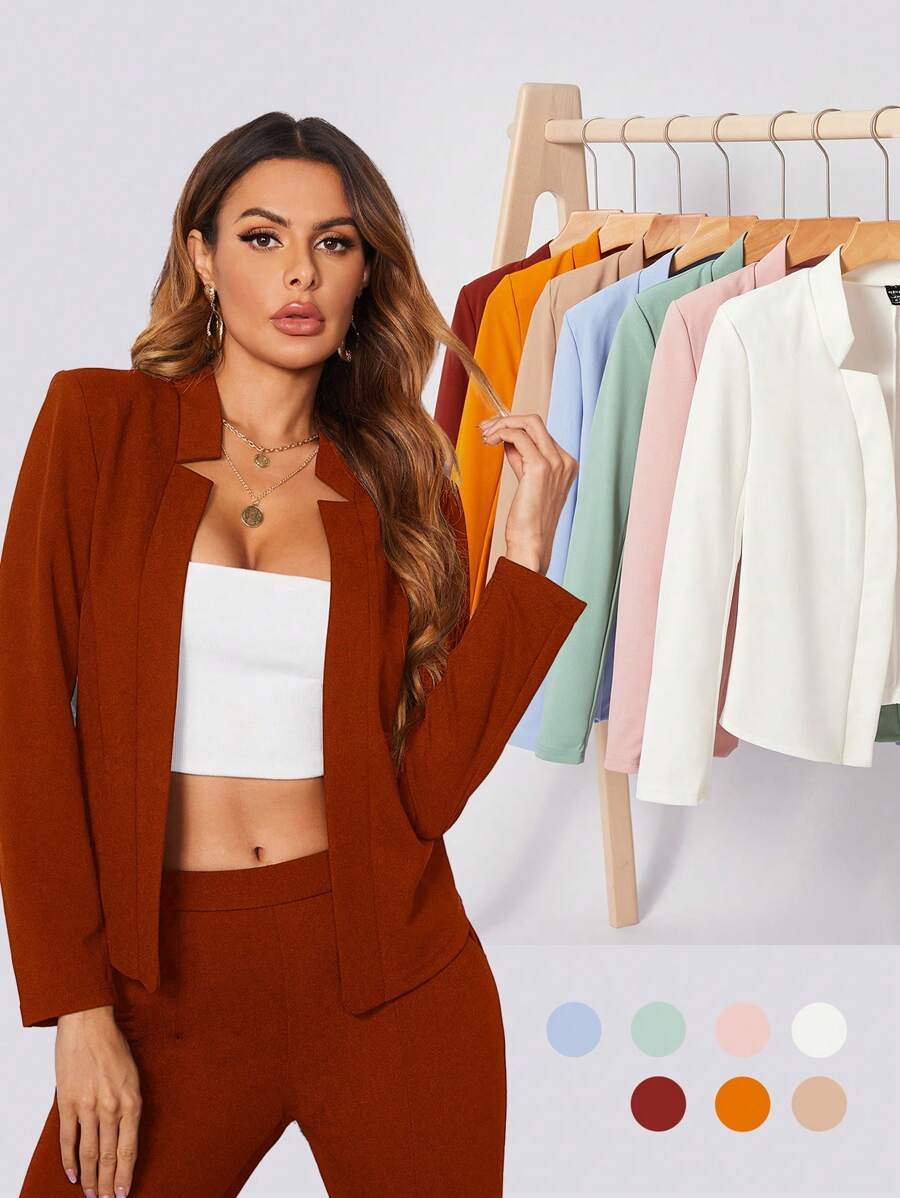 BizChic 素色缺口V領西裝外套工作服 - 鏽棕色 - 查看 1