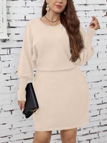 SHEIN Clasi Plus Batwing Sleeve Sweater Dress - Apricot - View 5