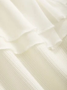 FRIFUL Chất rắn Viền Ruffle Tay áo Đèn lồng Áo thun - Màu be - Xem 3