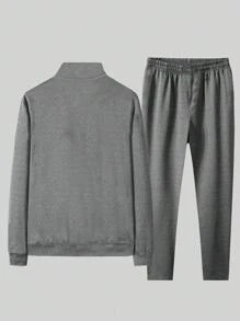 Manfinity 男士字母圖案拉鍊開襟夾克和衛褲 - 灰色 - 查看 2