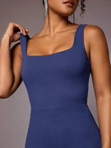 SHEIN BAE Solid Square Neck Jumpsuit - Royal Blue - View 6