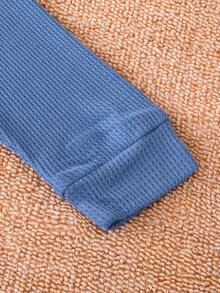 SHEIN 男大童字母補丁細節連帽衫和運動褲 - 藍色 - 查看 6