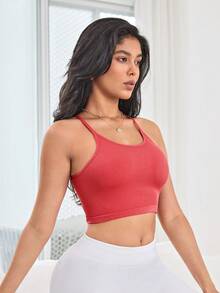 Solid Crop Sports Cami Top - Redwood - View 4