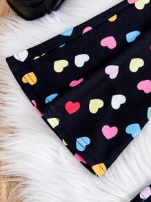 SHEIN Young Girl Heart Print Tee & Flare Leg Pants - Black - View 4