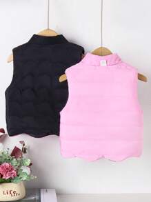 SHEIN Young Girl 1pc Zipper Front Reversible Vest Padded Coat - Black - View 2