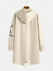 Manfinity Homme 男士寬鬆款字母圖案拉鍊閉合帶束帽風衣（不含襯衫） - 杏色 - 查看 2