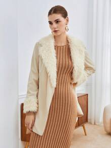 BizChic Fuzzy Collar Belted Coat In Fall/Winter - Beige - View 4