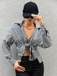 Aveloria 格子圖案落肩袖襯衫 - 彩色 - 查看 4