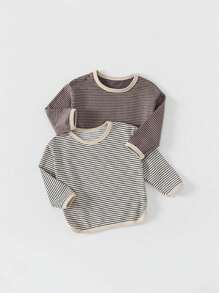 男小童條紋印花T恤 - 黑與白 - 查看 4