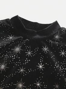 Thiếu niên cô gái In Ngân hà Lưới tương phản Tay áo Nhung Áo thun Đối với Giáng sinh - màu đen - Xem 4