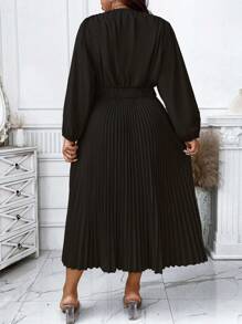 SHEIN Unity Plus Surplice Neck Pleated Hem Dress - Black - View 2