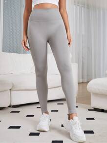 Easithlete Chất rắn Thắt lưng rộng Quần Xà cạp thể thao - Màu be - Xem 4