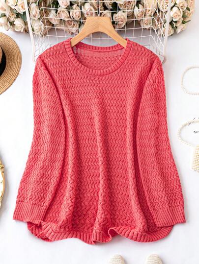 SHEIN LUNE Plus Solid Round Neck Sweater Knit Pullover Fall Winter Sweater