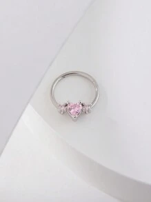 Simple Stainless Steel Rhinestone Heart Decor Nose Ring For Women & Girls Valentines - Multicolor - View 5