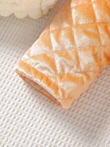 SHEIN 青少年女孩翻盖口袋绗缝腰带夹棉外套和裙子 - 杏色 - 查看 5