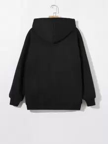 SHEIN EZwear 秋冬款落肩拉链保暖连帽衫 - 黑與白 - 查看 2