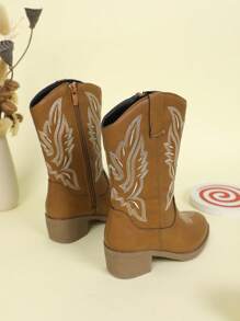 孩子們的靴子適用於過膝靴,中筒靴,刺繡高跟鞋,西部牛仔靴子,尖頭帶側拉鍊 - 黑色 - 查看 6