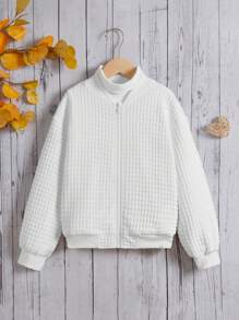 SHEIN Tween Girl 1pc Zip Up Bomber Jacket - White - View 5