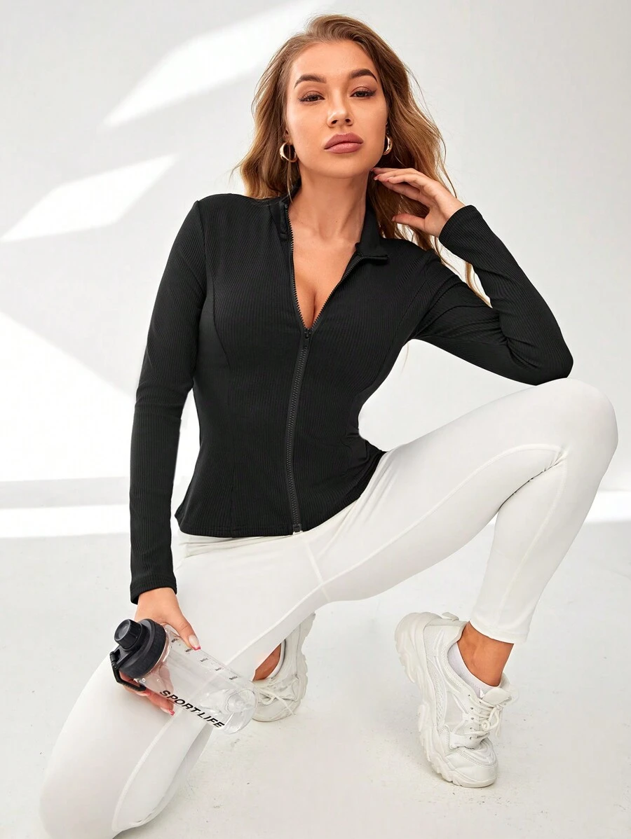 Yoga Basic Dây kéo Jacket thể thao - màu đen - Xem 1
