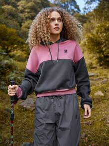 In My Nature 双色字母图案抽绳短款户外卫衣 - 深灰色 - 查看 4