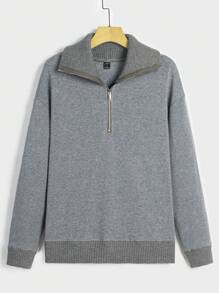 Manfinity Homme Lockere Passform Herren Kontrastbesatz Half Zip Drop Schulter Sweatshirt - Dunkelgrau - Übersicht 1