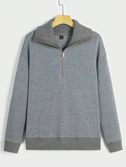 Manfinity Homme Loose Fit Men's Contrast Trim Half Zip Drop Shoulder Sweatshirt