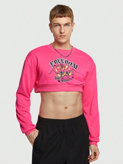 ROMWE Avant Homme Sweat-Shirt Court À Lettres Épaule tombante