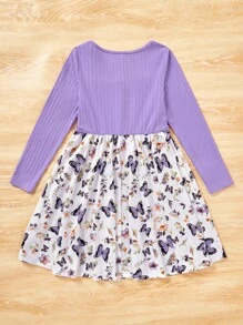 SHEIN Chica preadolescente Vestido con estampado de mariposa de cuello cuadrado - Púrpura malva - Ver 2