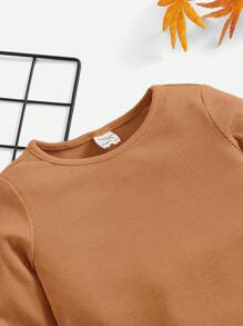 SHEIN 女嬰素色T恤和緊身打底褲 - 鏽棕色 - 查看 4