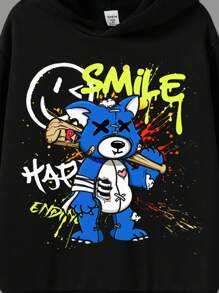 青少年男孩卡通字母图案卫衣 - 黑色 - 查看 3