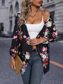 SHEIN LUNE 印花捲邊袖開門襟外套 - 彩色 - 查看 5