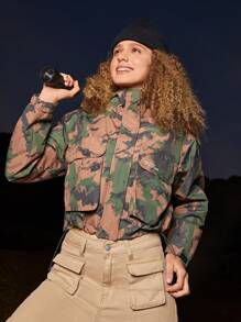 In My Nature Cazadora con estampado con bolsillo con solapa con cremallera - Verde militar - Ver 9