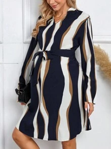 SHEIN Maternity Colorblock Belted Dress - Multicolor - View 6