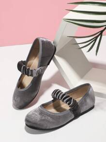 女童复古天鹅绒软底公主鞋，适合大童和小女孩，低鞋面设计，适合跳舞，秋冬季 - 灰色 - 查看 3