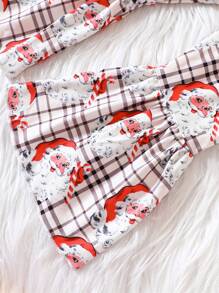 小女孩聖誕幼兒女孩休閒長袖聖誕老人印花襯衫與喇叭褲服裝套裝 - 紅色 - 查看 7